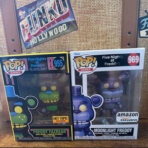 Funko Pop Freddy Fazbear and Moonlight Freddy Figures - Black, Green, Purple